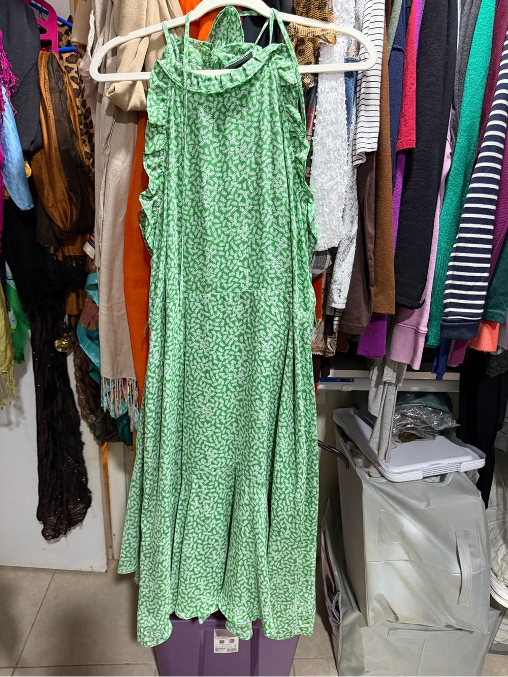 Who What Wear Green White Leaf-Print One-Piece